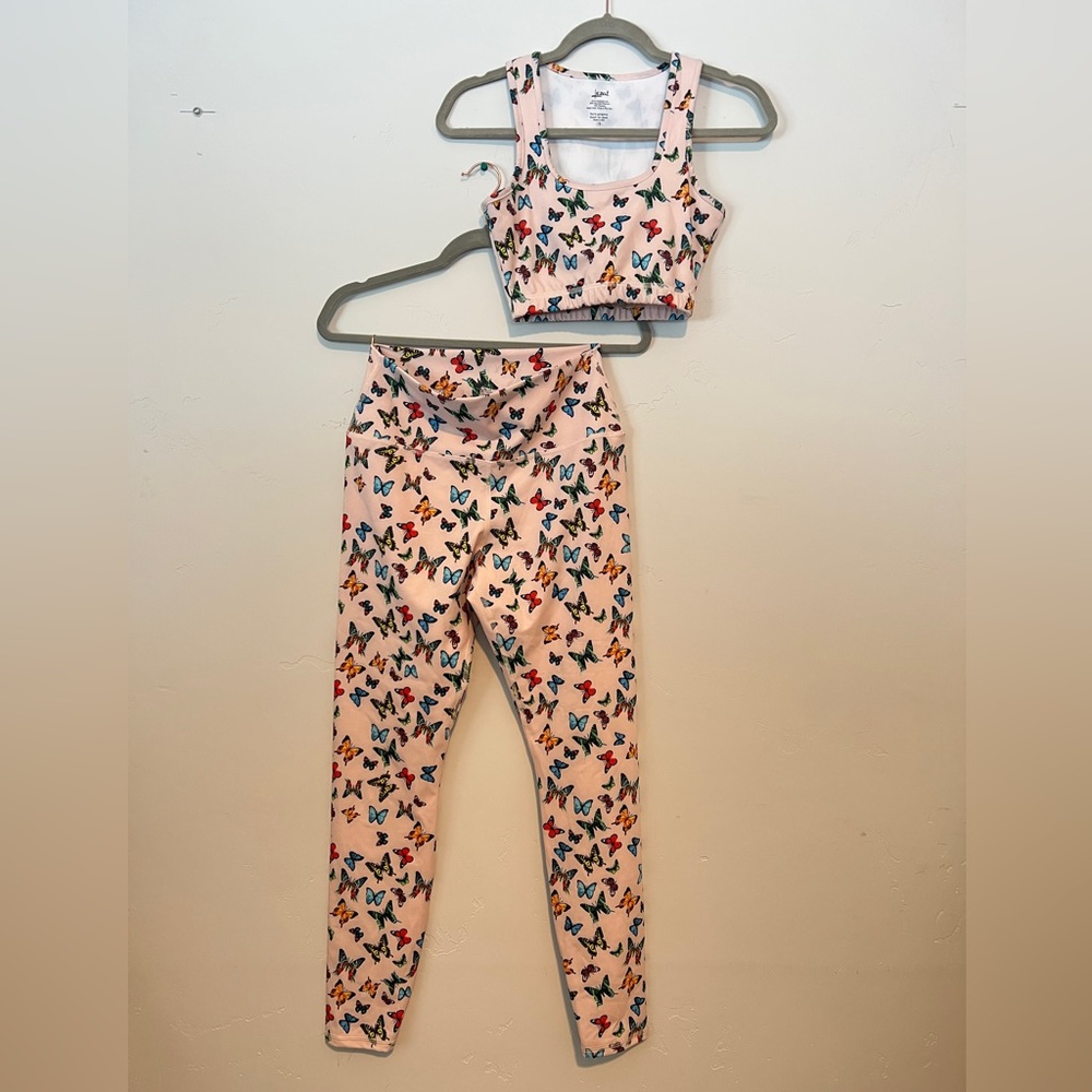 Pink butterfly print matching set